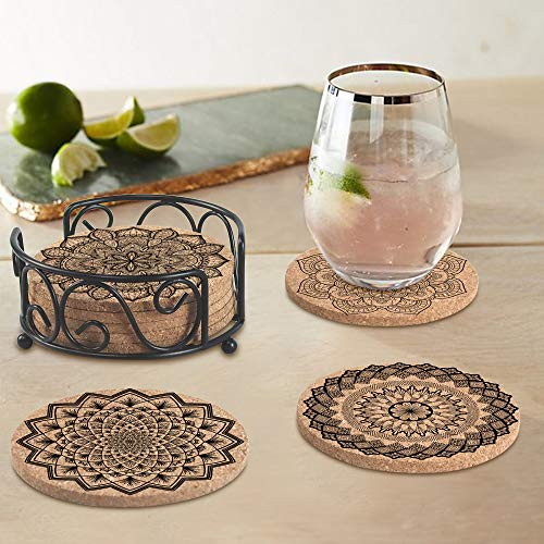 Coasters for Drinks Absorbent Cork Coasters with Holder Housewarming Gifts for New Home Present for Friends,Living Room Decor,Apartment Decor