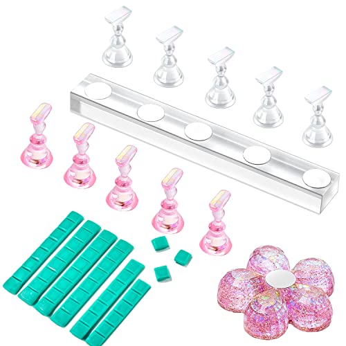 Makartt Nail Stand for Press On Nails Display Practice Art Painting Magnetic Fake Nail Holder for Painting Nails Stand for False Nail Designs with Reusable Putty for Home DIY Beginner Salon Supplies