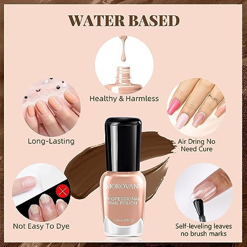 Morovan Nail Polish Set Fingernail: Nude Pink Colors Pure and Glitter Nail Polish Pack 0.25 oz Nail Polish Bulk Glossy Toenail Polish at Home Nail Polish Gifts Salon