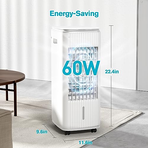 Portable Air Conditioners, 3-IN-1 Evaporative Air Cooler with Remote, 3 Speeds & 7H Timer, Portable AC with 0.8Gal Water Tank, 70° Oscillation, 4 Ice Packs Quiet Swamp Cooler for Room Home Office