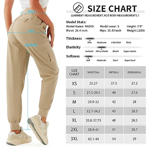 Women's Cargo Joggers Lightweight Quick Dry Hiking Pants for Women Outdoor Casual Athletic Workout Lounge with Zipper Pockets Khaki M