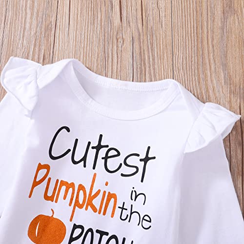 Detigee Newborn Girl First Halloween Outfit Thanksgiving Clothes Cutest Pumpkin in The Patch Girl Outfit (White,0-3 Months)