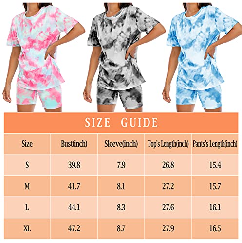 Tie-Dye Outfits Two-Piece Shorts Set - Women Biker Short Sets 2 Piece Outfits Set Summer Tops and Shorts