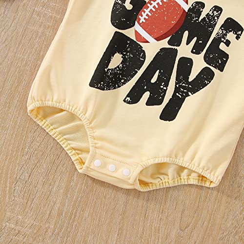 Twopumpkin Baby Outfit Girl Boy Football Bubble Sweatshirt Romper Crewneck Sweater Infant Toddler Fall Clothes 6-12 Months G Game Day Beige