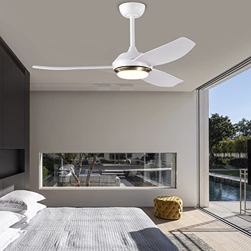 Duckbeer 46" Modern Ceiling Fans with Lights and Remote Control, White 3-Blade Ceiling Fan for Living Room Bedroom