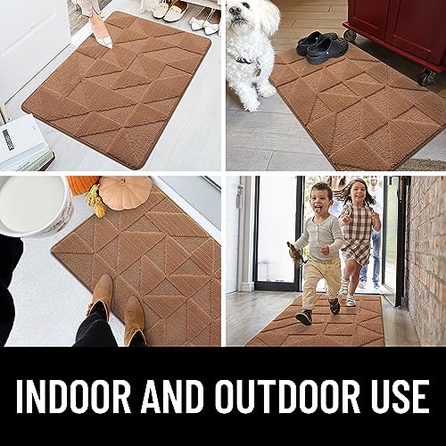 OLANLY Door Mats Indoor, Non-Slip, Absorbent, Dirt Resist, Entrance Washable Mat, Low-Profile Inside Entry Doormat for Entryway (32x20 inches, Brown)