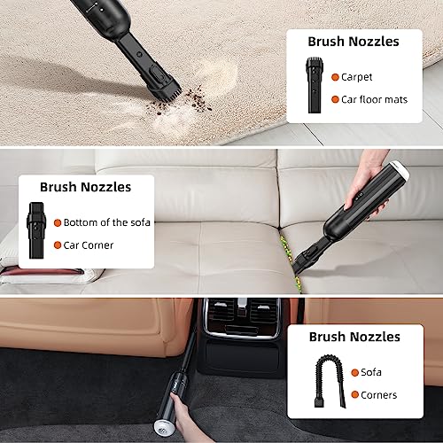 RUBOT Car Vacuum Cordless Rechargeable, High Power Handheld Mini Vacuum Cleaner, Portable Vacuum Cleaner for Car,Home,Outdoor,Air Blower-P15(Black)
