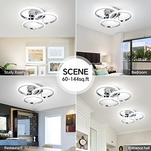 15.74IN 55W Dimmable LED Modern Flush Mount Ceiling Light Fixture with Remote Control, Chrome 3000K-6500K 3-Color Dimming Circle Modern Chandelier, Close to Ceiling Bedroom Kitchen Cloakroom Lamp