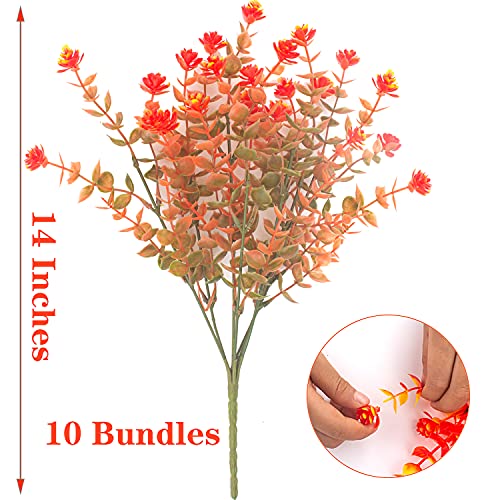 Artificial Fall Flowers, Fake Outdoor UV Resistant Autumn Plants for Home Kitchen Christmas Festival Thanksgiving Autumns Decoration(Fall Orange)