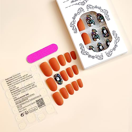 24 Pcs Extra Short Press on Nails Halloween Fake Nails Oval Designs False Nails with Cute Ghost Pattern Matte Full Cover Glue on Nails for Women and Girls Halloween Nail Art Decoration