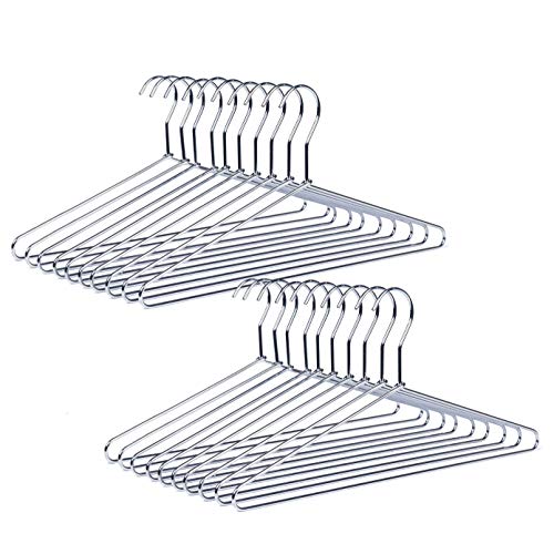 Amber Home Heavy Duty Metal Shirt Coat Hangers 30 Pack, Stainless Steel Clothes Hanger with Polished Chrome, 17 Inch Silver Metal Wire Hanger