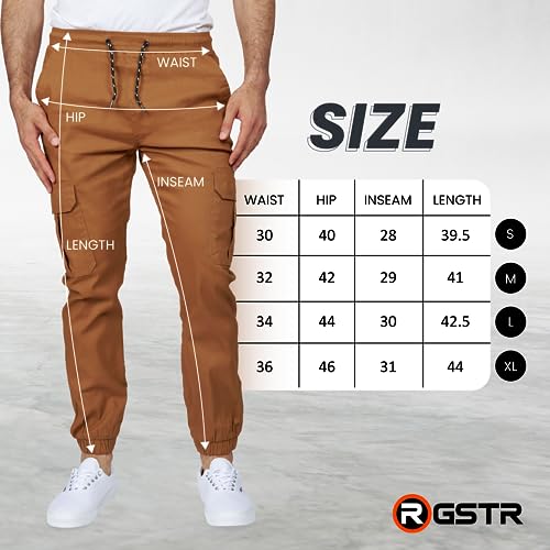 RGSTR 3 Pack Cargo Pants for Men - Relaxed Fit Twill Joggers with Elastic Waistband and Stretch Fabric - Casual Wear