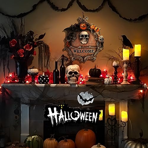 Halloween Decoration 3D Skeleton Welcome Sign Front Door Decoration, Scary Wall Decoration for Party Castle Haunted House Home Decor