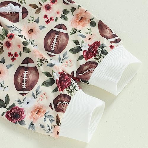 Toddler Baby 2PC Outfit Football Print Long Sleeve Tops Flower Pants Set for Infant Girls Boy Fall Clothes (Rugby&Flower, 0-6 Months)