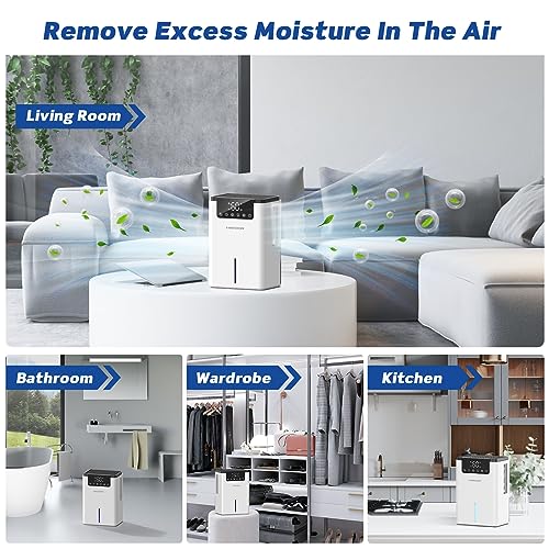 Dehumidifier for Basement, 75 OZ Quiet Dehumidifiers for Room with Auto Shut Off, 2 dehumidification Modes, Sleep Mode, Auto Defrost, Timer (500 sq. ft) Portable Dehumidifier for Bathroom, Home, Bedroom, RV