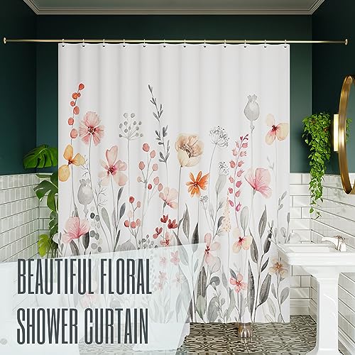 KIBAGA Beautiful Floral Shower Curtain for Your Bathroom - A Stylish 72" x 72" Curtain That Fits Perfect to Every Bath Decor - Ideal to Brighten Up Your Cute Botanical Bathroom at Home with Plants