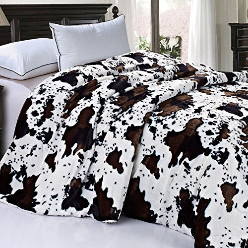 Home Soft Things Soft and Thick Faux Fur Sherpa Backing Bed Blanket, Cows Flower, 86" x 92"