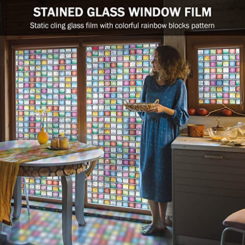 FEOMOS Stained Glass Window Film, Rainbow Window Tint, Window Privacy Films, Decorative Window Stickers for Home Anti UV 17.3 x 78.7 inches