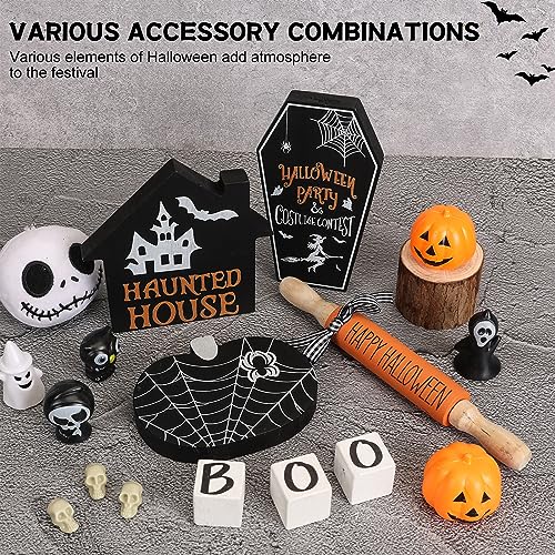 BFAZKXY Hocus Pocus Halloween Decorations Indoor, 7 Pcs Hocus Pocus Halloween Decor with Tombstones, Haunted House, Farmhouse Rustic Tiered Tray Decor Items for Home Table Kitchen Room Decor