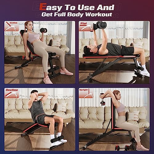 FLYBIRD Adjustable Weight Bench Workout Bench for Home Gym, 15 Degree Decline Sit-Up, Sturdy Durable Folding Weight Bench for Years of Workout -FBGEAR23