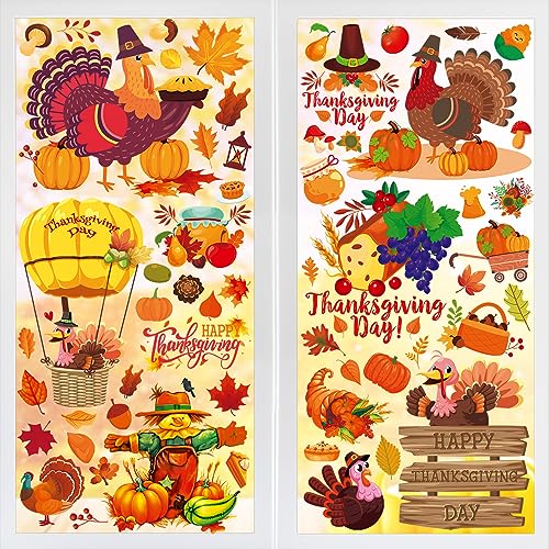 193 PCS Thanksgiving Window Clings Stickers Fall Decor, Double-Side Turkey Cling for Glass Window Thanksgiving Decorations for Home Party