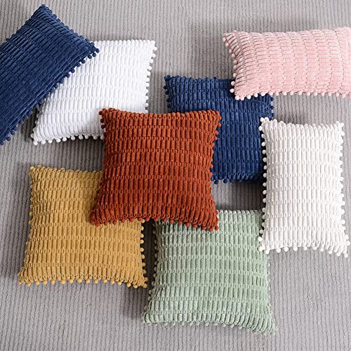 Fancy Homi 2 Packs Rust Decorative Throw Pillow Covers 18x18 Inch with Pom-poms for Couch Bed Living Room, Farmhouse Boho Home Decor, Terracotta Soft Corduroy Cute Square Cushion Case 45x45 cm