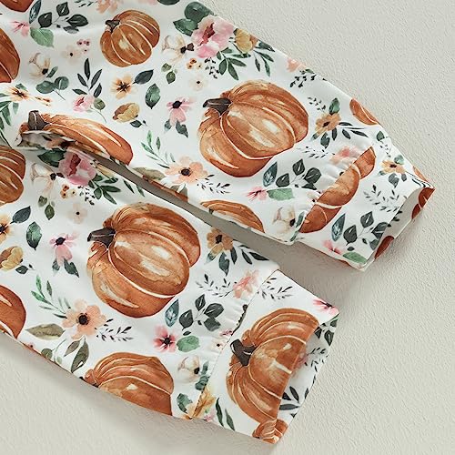 PUHHAPIEY Baby Girl Winter Clothes Pumpkin Crewneck Sweatshirts Flower Sweatpants Headband Toddler Fall Halloween Outfits (Little Pumpkin White, 18-24 Months)