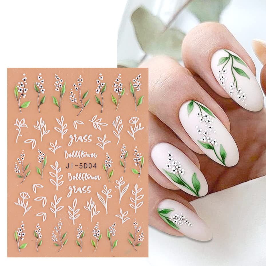 3D Embossed Flower Leaves Nail Art Stickers Decals 4 Sheets 5D Self-Adhesive Pegatinas Uñas Summer Nail Supplies Nail Art Design Decoration Accessories