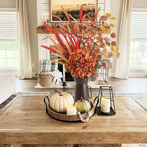 unlemoni Artificial Fall Flowers with Metal Pot, Orange Silk Fall Leaves Stems with Hydrangea & Eucalyptus for Autumn Thanksgiving Flowers Arrangement Wedding Table Centerpiece Fall Home Decorations