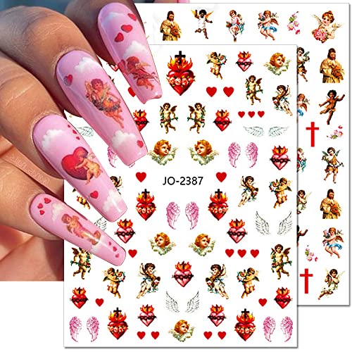 Dornail 12 Sheets Virgin Mary Nail Art Stickers, Christian Jesus San Judas Nail Stickers 3D Self-Adhesive Nail Design Baby Angel Wings Nail Decals for Women DIY Nail Decorations for Nail Art Supplies