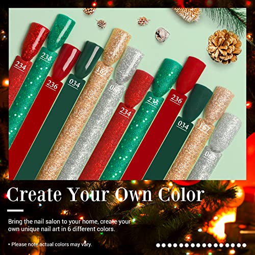 Dip Powder Set, AZUREBEAUTY 6 Colors Glitter Red Green Nail Dipping Powder French Nail Art Gel Manicure Salon DIY at Home Christmas Gifts