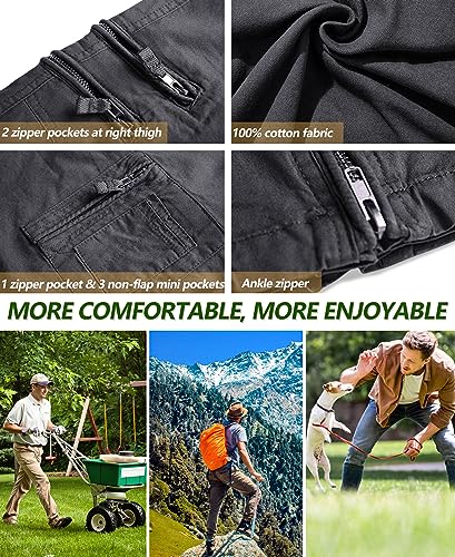 GSGGIG Men's Work Pants Outdoor Tactical Cargo Pants for Men, Cotton Casual Combat Pants with Zipper Pockets No Belt 9920-Gray-36