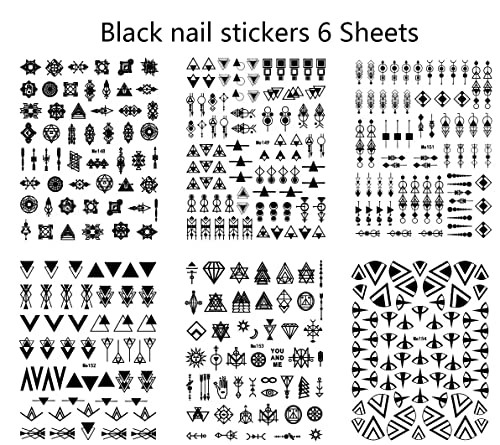 12 Sheets Geometric Nail Art Stickers Decals Self-Adhesive Pegatinas Uñas Black White Mysterious Triangle Nail Supplies Nail Art Design Decoration Accessories