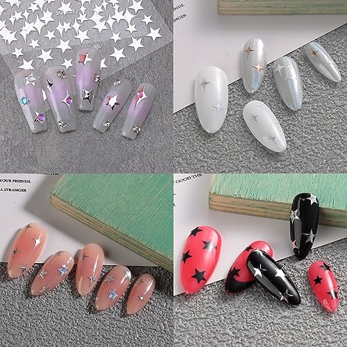 Eseres 12 Sheets Star Nail Art Stickers Decals Metallic Self-Adhesive Shinning Stars Designs for Nail Art Holographic Nail Supplies Decoration for Women Girls