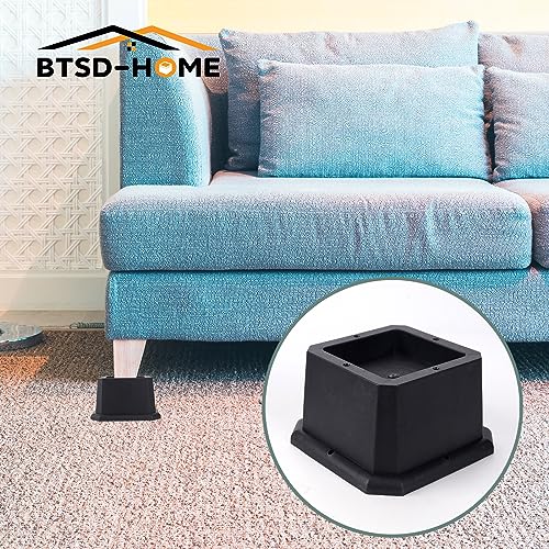 BTSD-home Furniture Risers 2 Inch Bed Risers Heavy Duty Adjustable Dorm Bed Lifts Risers Table Desks Legs Blocks 4 Pack Black