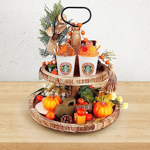 AKEROCK Fall Decor, 2 PCS Paper Cups Filled with Artificial Whipped Cream for Table, Tiered Tray, Coffee Bar - Fall Signs for Home Decor