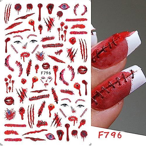 8 Sheets Halloween Nails Art Stickers Decals,Horror Skull Zombie Blood Rose Ghost Eyes Nail Sticker,Day of The Dead Nails Decals,3D Self-Adhesive Design for Women Manicure Decorations Supplies