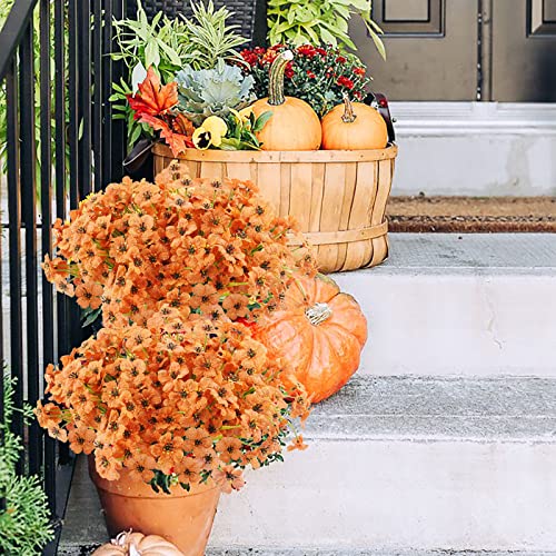 Uieke 16 Bundles Artificial Fall Flowers No Fade Faux Autumn Plants, Fake Indoor Outdoor Greenery for Thanksgiving Table Centerpiece Christmas Wedding Party Home Garden Fireplace Décor (Orange)
