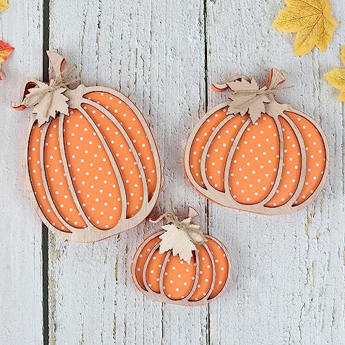 Fall Decor-Wooden Autumn Pumpkin Fall Decorations for Home Shelf Mantel Table Decor Pumpkins of Three Sizes Fall Season