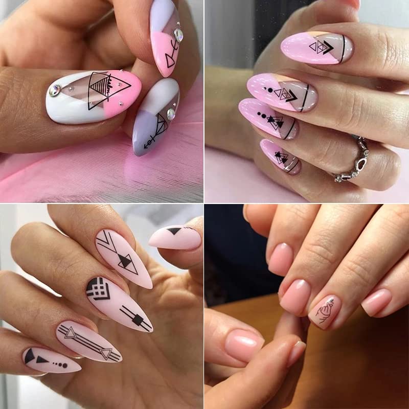 12 Sheets Geometric Nail Art Stickers Decals Self-Adhesive Pegatinas Uñas Black White Mysterious Triangle Nail Supplies Nail Art Design Decoration Accessories