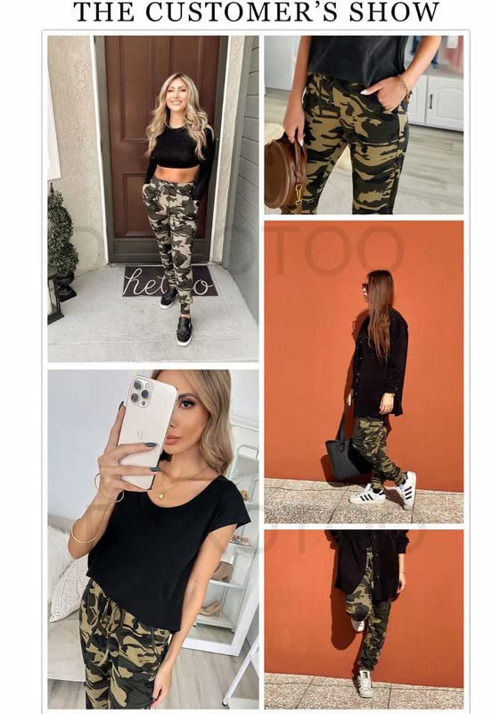 Dokotoo Womens Ladies Casual Front Pockets Camo Camoflauge Drawstring Tie Elastic Waist Cotton Comfy Cargo Jogging Pants Jogger Pants Sweatpants Sports Trousers M