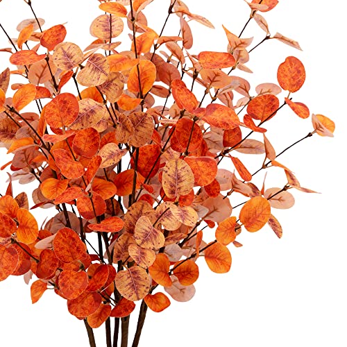 VGIA 6 Pcs Fall Eucalyptus Leaves Artificial Fall Eucalyptus Stems Golden Fall Leaves Spray Fall Eucalyptus Branches Autumn Leaves for Fall Floral Arrangements Fall Decorations for Home