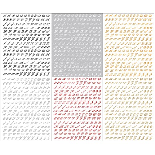 Old Letters Nail Art Stickers Decals Self-Adhesive 6 Sheets Old Alphabet Numbers Nail Stickers Decoration Accessories for Women Girls