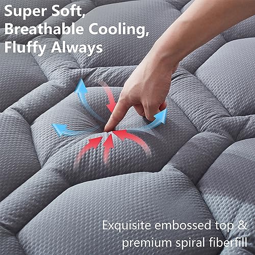 ELVEN HOME King Size Mattress Pad Waterproof, Super Soft Mattress Cover Breathable Quilted, Cooling Fluffy Mattress Topper Noiseless Protector Fitted Deep Pocket 8-21” (Grey,King)