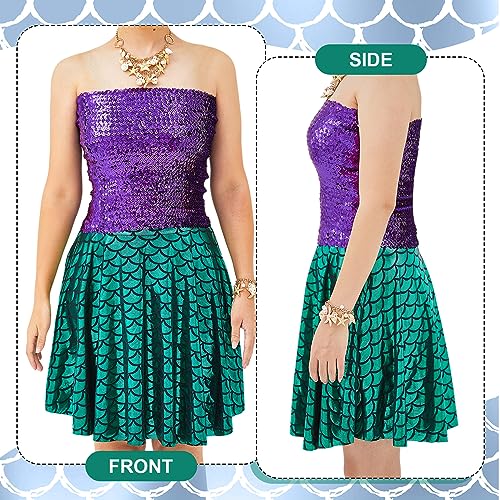 Newcotte 4 Pcs Mermaid Costume for Women Purple Sequin Mermaid Crop Tops Mermaid Skirts Mermaid Shell Necklace and Bracelet (Medium)