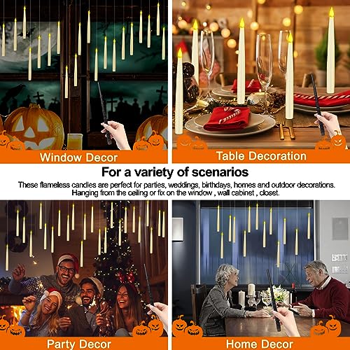 20Pack Halloween Decorations -Flameless Taper Floating Candles with Magic Wand Remote Flickering Warm Light LED Candles Hanging For Harry Potter Witch Wizard Christmas Room Birthday Party Home Décor