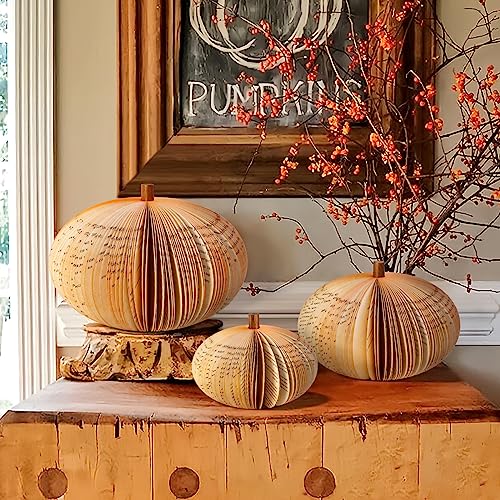 Fall Decor - Fall Decorations for Home - Set of 3 Book Pumpkins - for Autumn Farmhouse Room Kitchen Tiered Tray Table Centerpieces