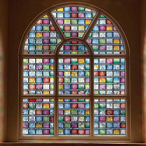 FEOMOS Stained Glass Window Film, Rainbow Window Tint, Window Privacy Films, Decorative Window Stickers for Home Anti UV 17.3 x 78.7 inches