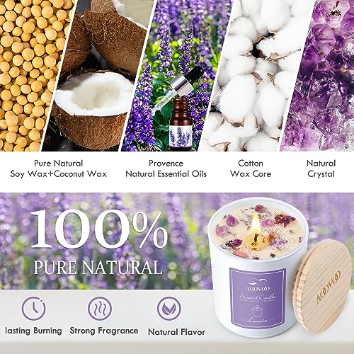 Lavender Scented Candles Gifts for Women - Aromatherapy Candle with Crystals Inside, 10oz 100% Natural Soy Wax Large Jar Candle 60 Hours Burn