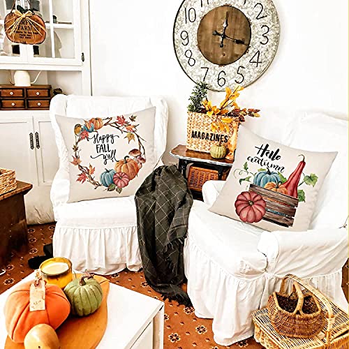 ZWJD Fall Pillow Covers 18x18 Set of 4 Pumpkin Truck Fall Decorations Pillow Covers Thanksgiving Autumn Theme Fall Decor Grateful Thanksgiving Cushion Cover 18 X 18Inches